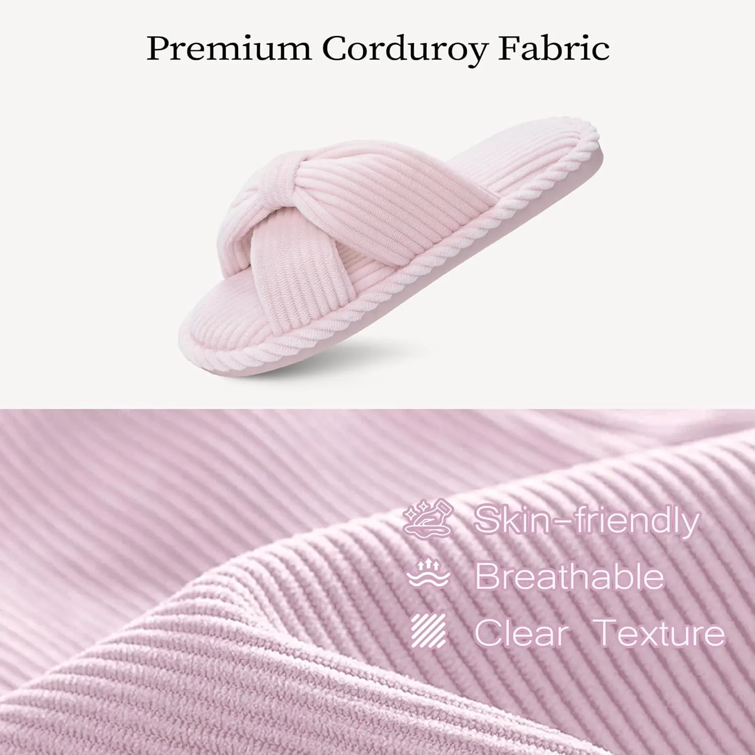 IPSAE Summer House Slippers for Woman Memory Foam Open Toe Slippers Corduroy Cross Bow Womens Slipper Slides Comfy Indoor Bedroom Slip On Shoes