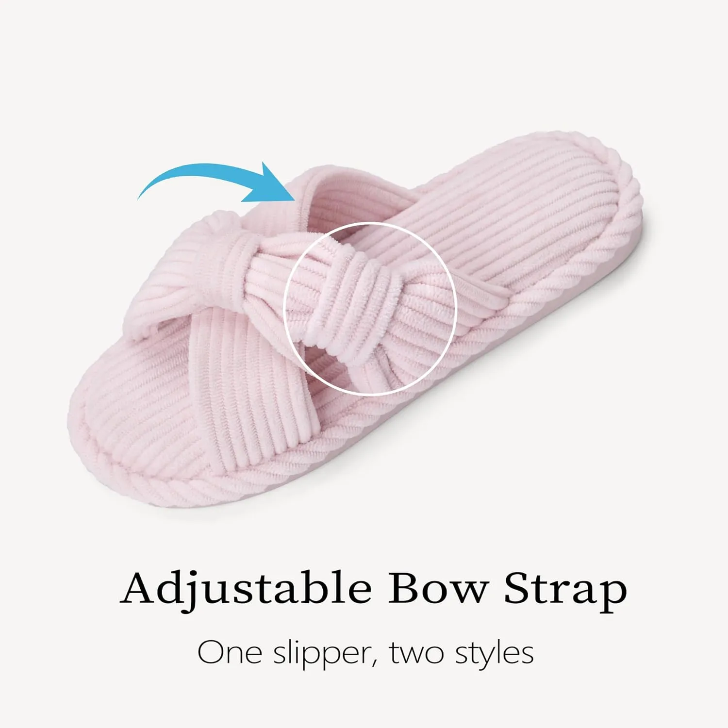IPSAE Summer House Slippers for Woman Memory Foam Open Toe Slippers Corduroy Cross Bow Womens Slipper Slides Comfy Indoor Bedroom Slip On Shoes