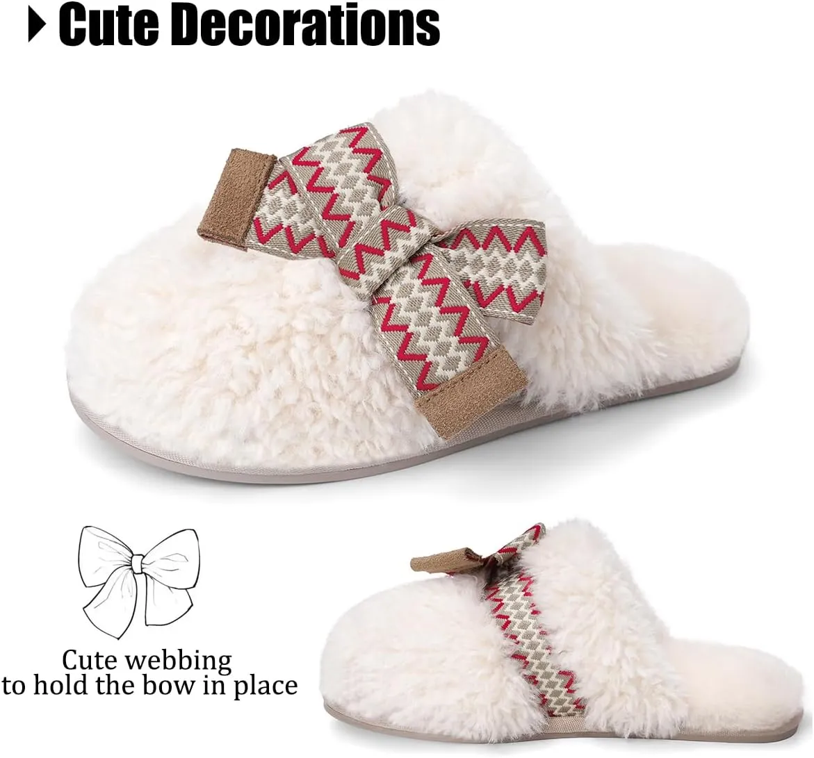 IPSAE Womens Maxi Curly Slide Slippers Winter Memory Foam Slippers Cozy Fuzzy Slippers Women Gifts House Cloud Bow Slippers for Women.