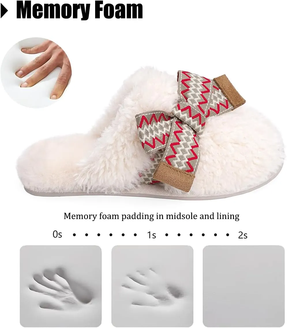 IPSAE Womens Maxi Curly Slide Slippers Winter Memory Foam Slippers Cozy Fuzzy Slippers Women Gifts House Cloud Bow Slippers for Women.