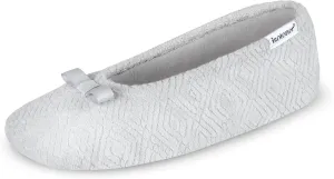 isotoner Women's Diamond Microterry Gemma Ballerina Slippers-Suede Sole with Memory Foam Comfort, Machine Washable