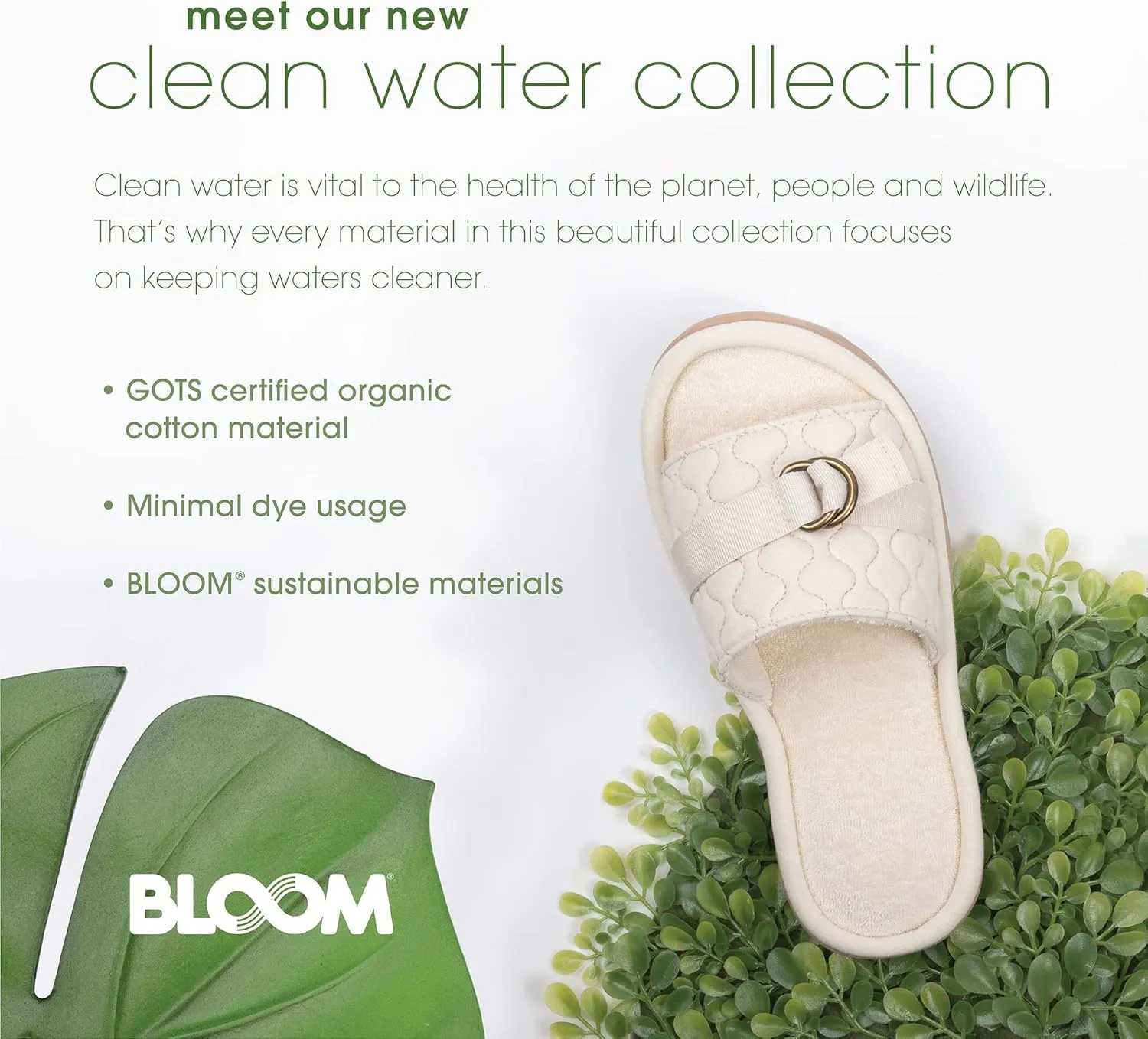 isotoner Women's Open Toe Slide Slippers, Minimally Dyed Organic Cotton Upper and Algae-Infused Sole