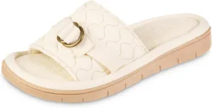 isotoner Women's Open Toe Slide Slippers, Minimally Dyed Organic Cotton Upper and Algae-Infused Sole