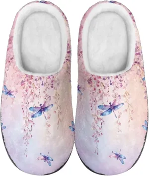 Jeiento Dragonfly Slippers for Women Warm Closed Toe Slipper Winter House Shoes Fuzzy Slippers