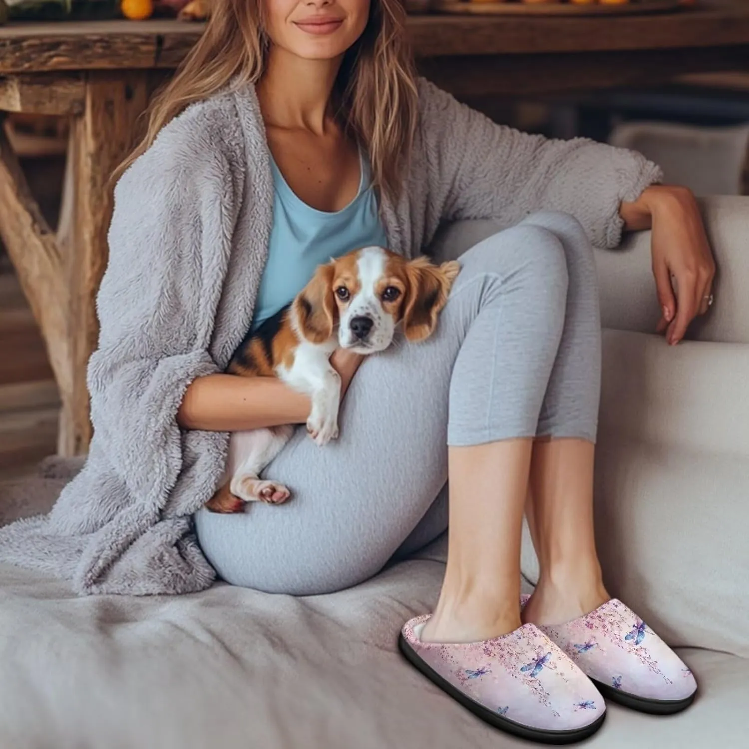 Jeiento Dragonfly Slippers for Women Warm Closed Toe Slipper Winter House Shoes Fuzzy Slippers