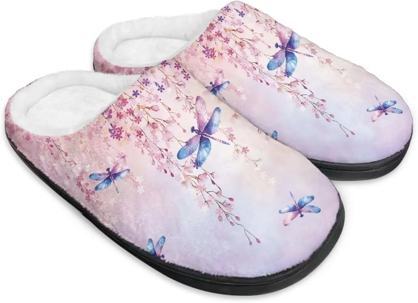 Jeiento Dragonfly Slippers for Women Warm Closed Toe Slipper Winter House Shoes Fuzzy Slippers