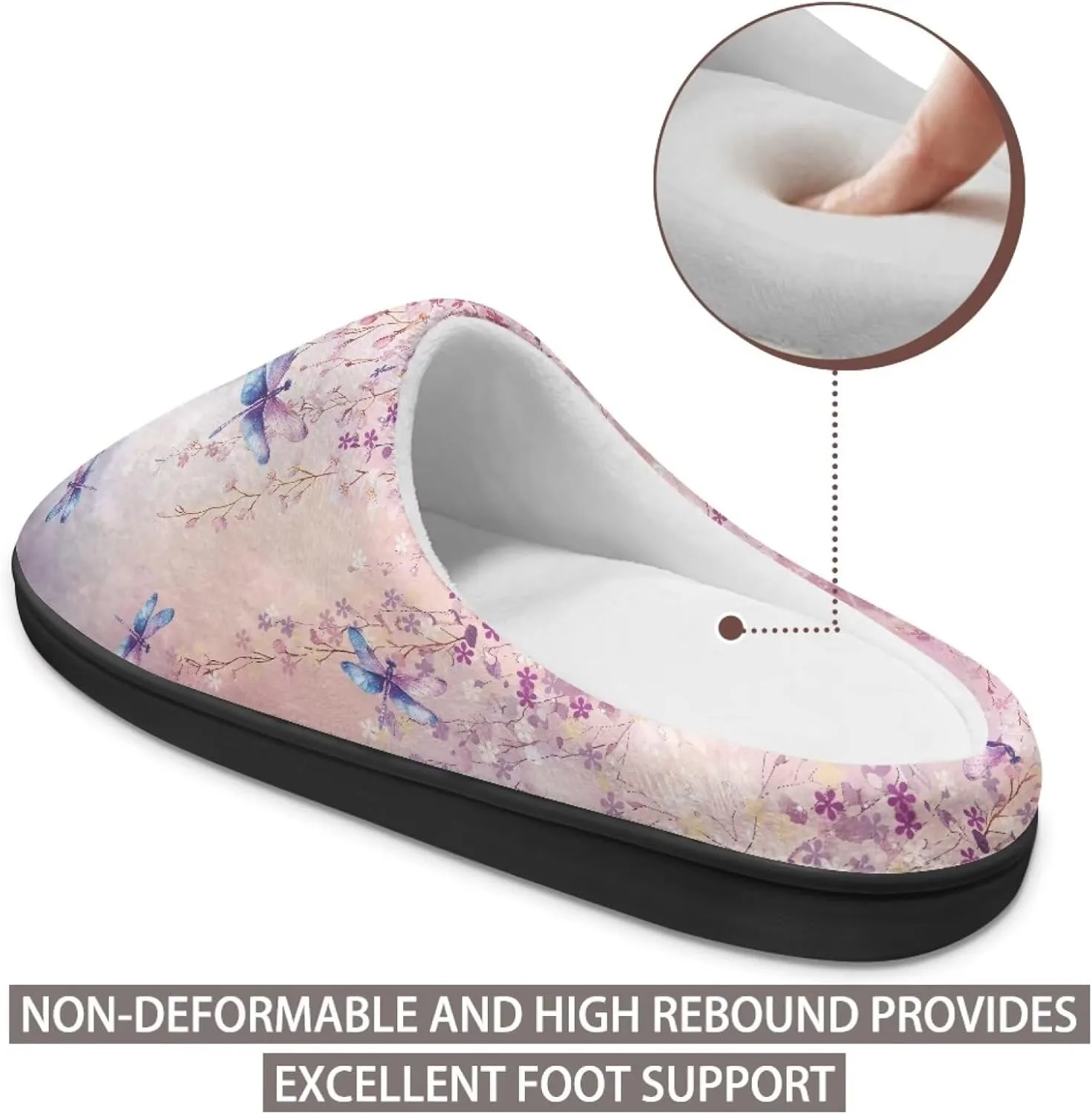 Jeiento Dragonfly Slippers for Women Warm Closed Toe Slipper Winter House Shoes Fuzzy Slippers