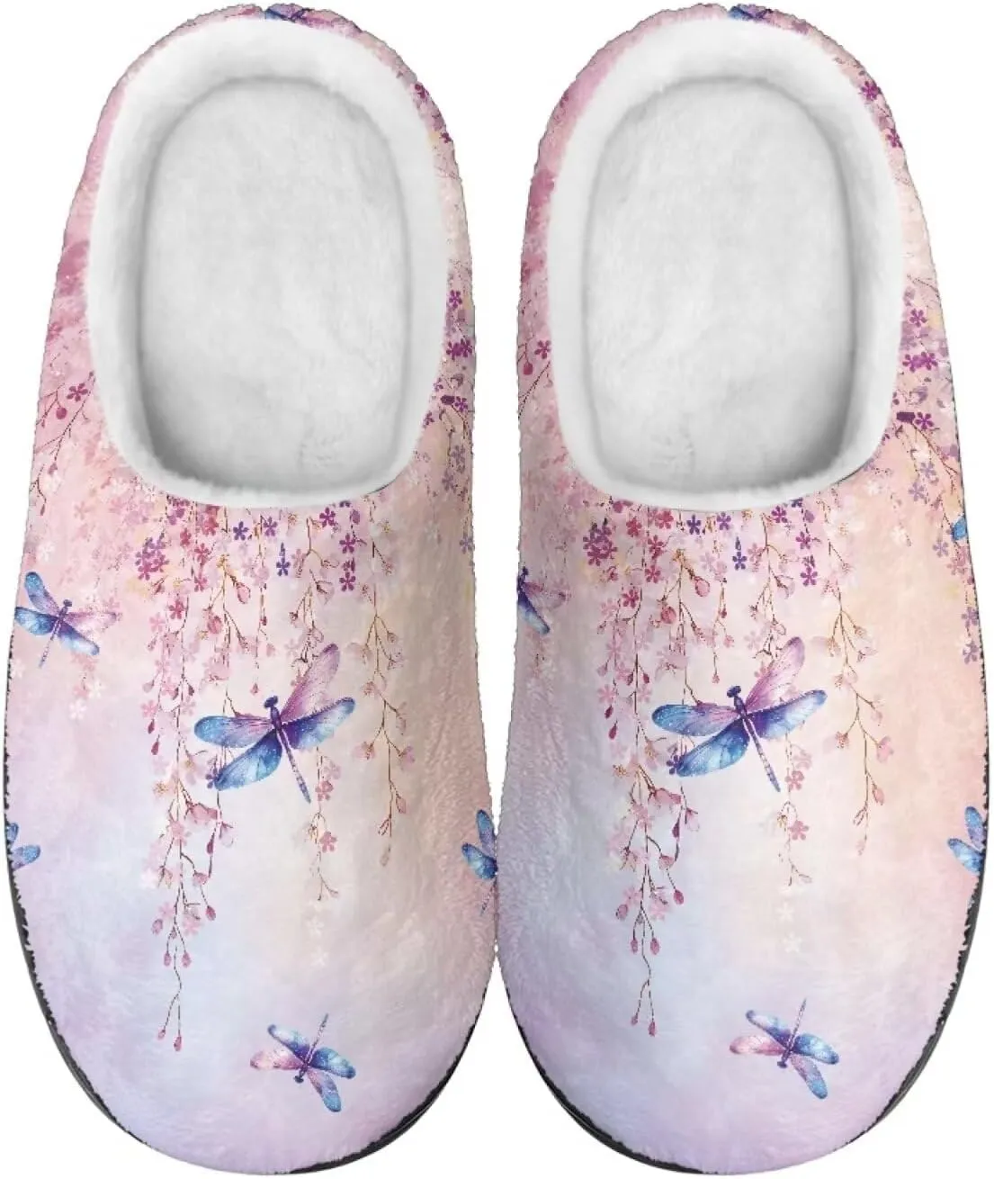 Jeiento Dragonfly Slippers for Women Warm Closed Toe Slipper Winter House Shoes Fuzzy Slippers