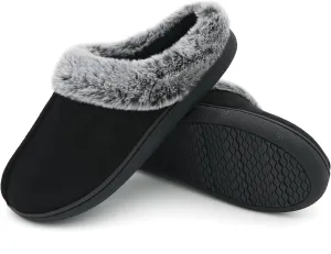 Jerzmy Fuzzy Slippers for Women, Memory Foam Cushion Womens House Slippers Suede Fluffy Faux Fur Lining Comfy Home Shoes for Indoor Outdoor Bedroom Garden Winter
