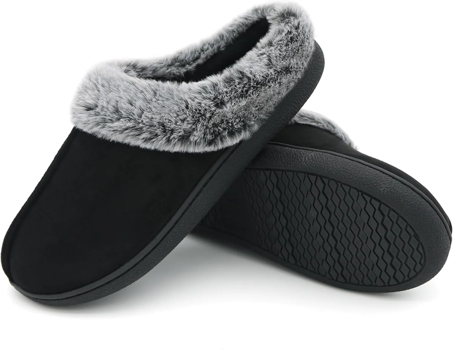 Jerzmy Fuzzy Slippers for Women, Memory Foam Cushion Womens House Slippers Suede Fluffy Faux Fur Lining Comfy Home Shoes for Indoor Outdoor Bedroom Garden Winter