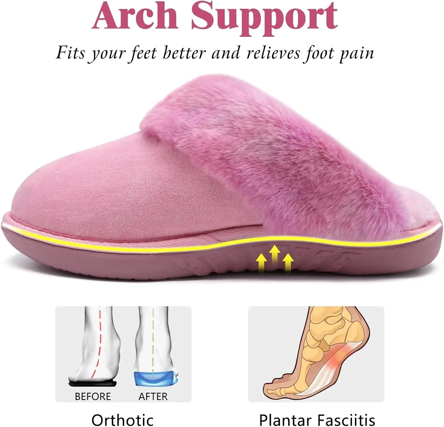 jiajiale Women's Memory Foam Slippers Ladies Slip On Arch Support Suede Scuff Slipper Cozy Fuzzy Faux Fur Winter House Shoes Indoor Outdoor
