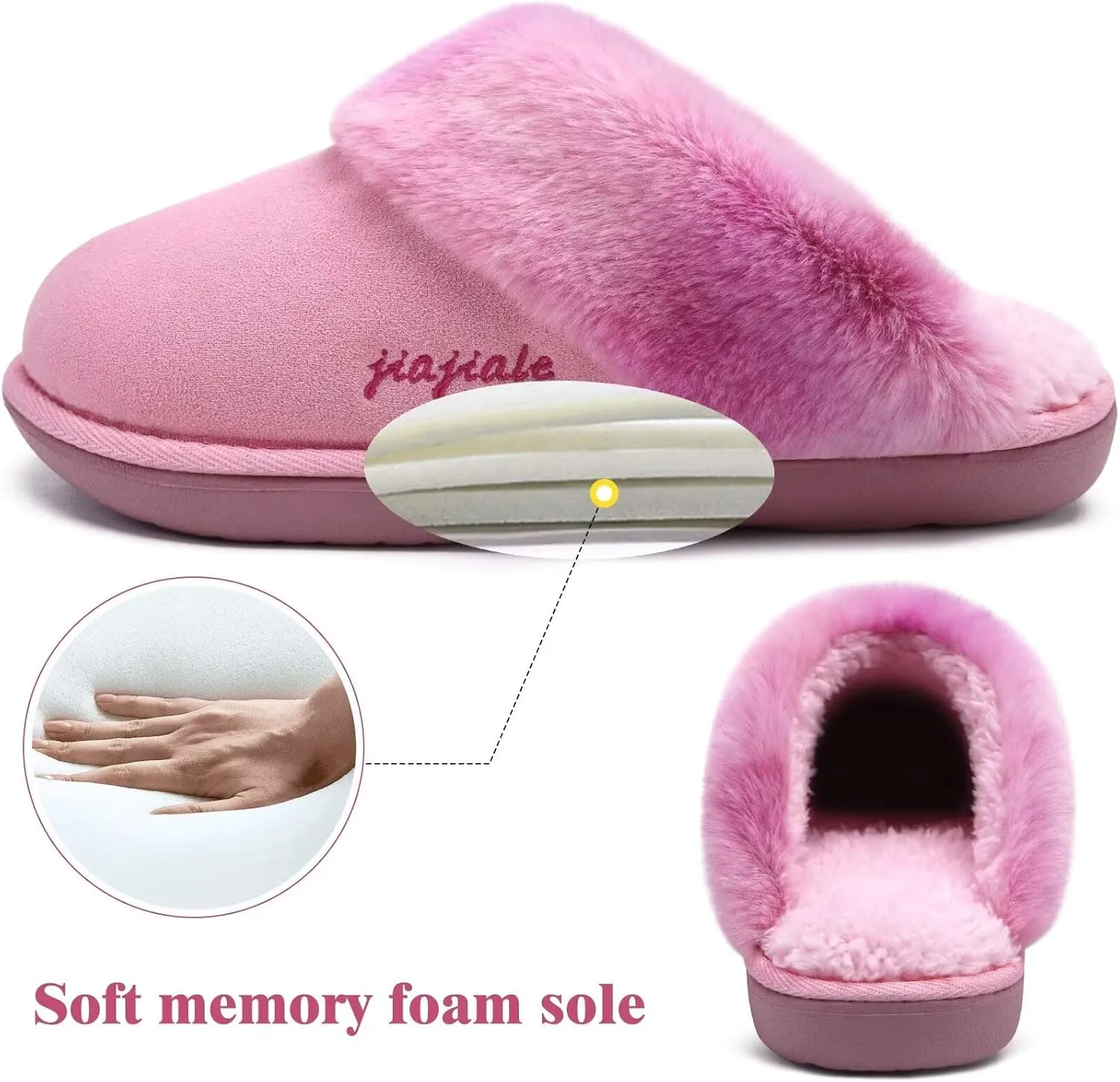 jiajiale Women's Memory Foam Slippers Ladies Slip On Arch Support Suede Scuff Slipper Cozy Fuzzy Faux Fur Winter House Shoes Indoor Outdoor