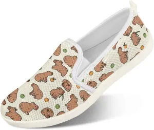 JoyLamoria Women's Ladybug and Daisy Rainbow Print Flats Shoes Leisure Shoes Slip On Work Shoes Comfort Walking Shoes for Travel
