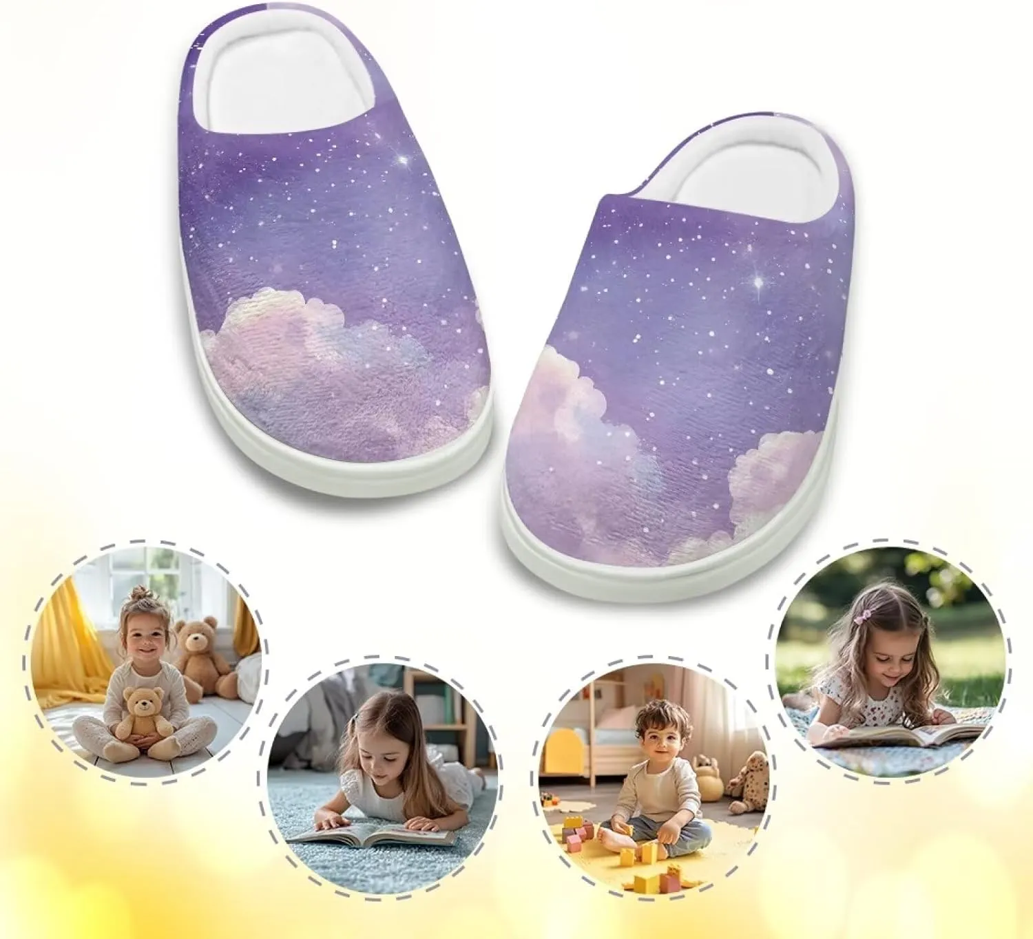 Kids Cotton Slipper Warm Winter Fluffy Breathable Shoes Cozy Fuzzy Print Anti-Slip House Slippers for Litter Big Kid US 9-15