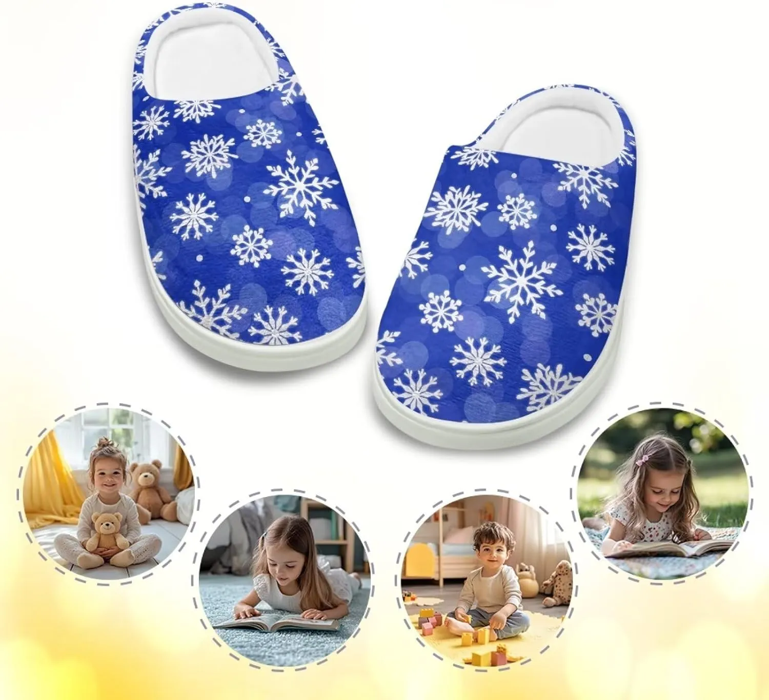 Kids Cotton Slipper Warm Winter Fluffy Breathable Shoes Cozy Fuzzy Print Anti-Slip House Slippers for Litter Big Kid US 9-15
