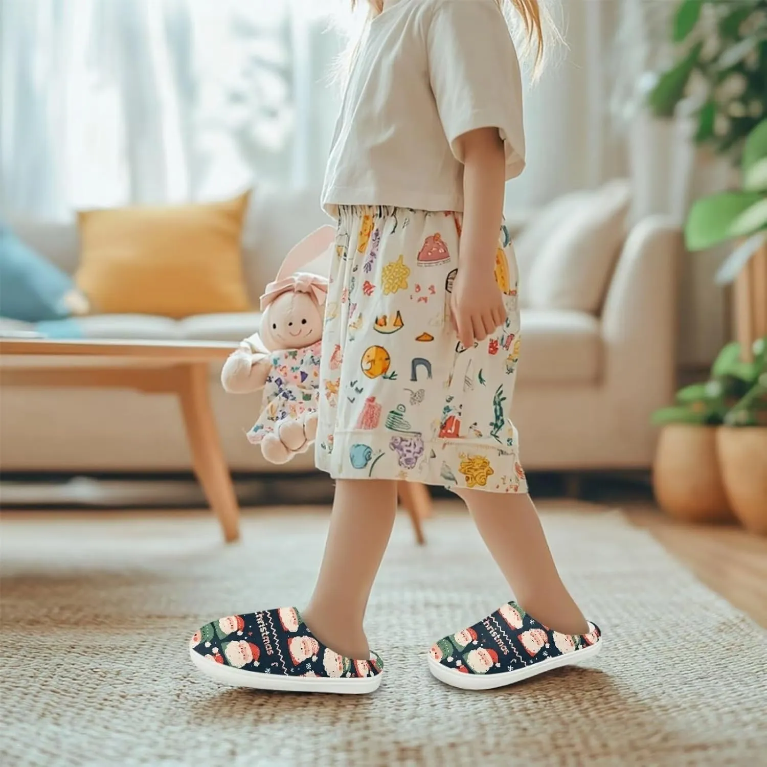 Kids Cotton Slipper Warm Winter Fluffy Breathable Shoes Cozy Fuzzy Print Anti-Slip House Slippers for Litter Big Kid US 9-15