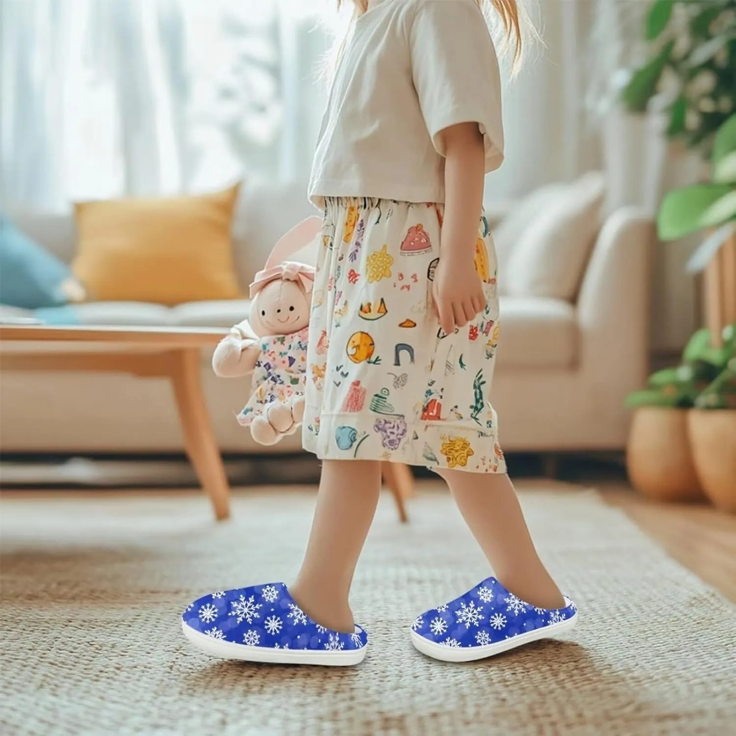 Kids Cotton Slipper Warm Winter Fluffy Breathable Shoes Cozy Fuzzy Print Anti-Slip House Slippers for Litter Big Kid US 9-15
