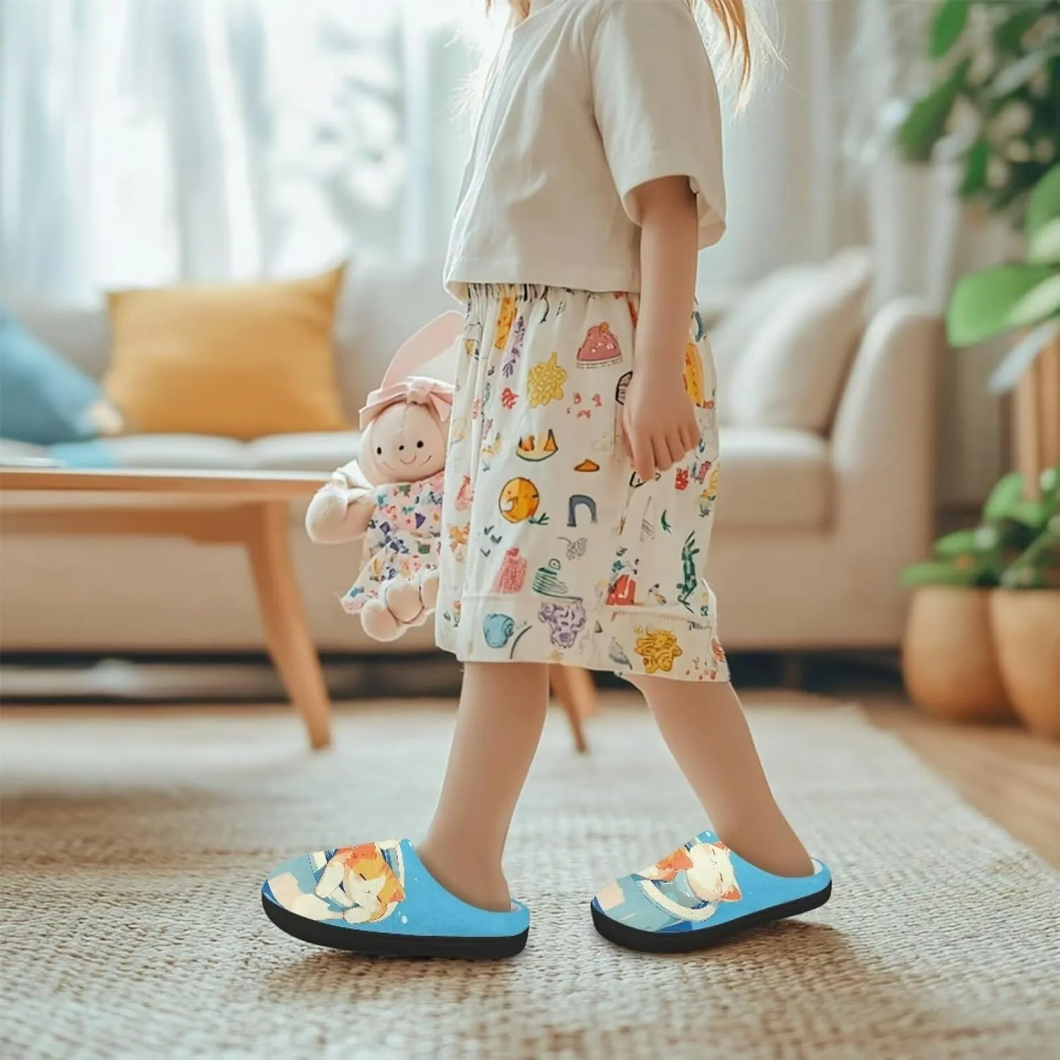 Kids Slippers Winter Plush Warm Slippers Animal Print House Shoes Soft Fuzzy Slippers Indoor Non Slip Cotton Shoes for Boys Girls US 9-15