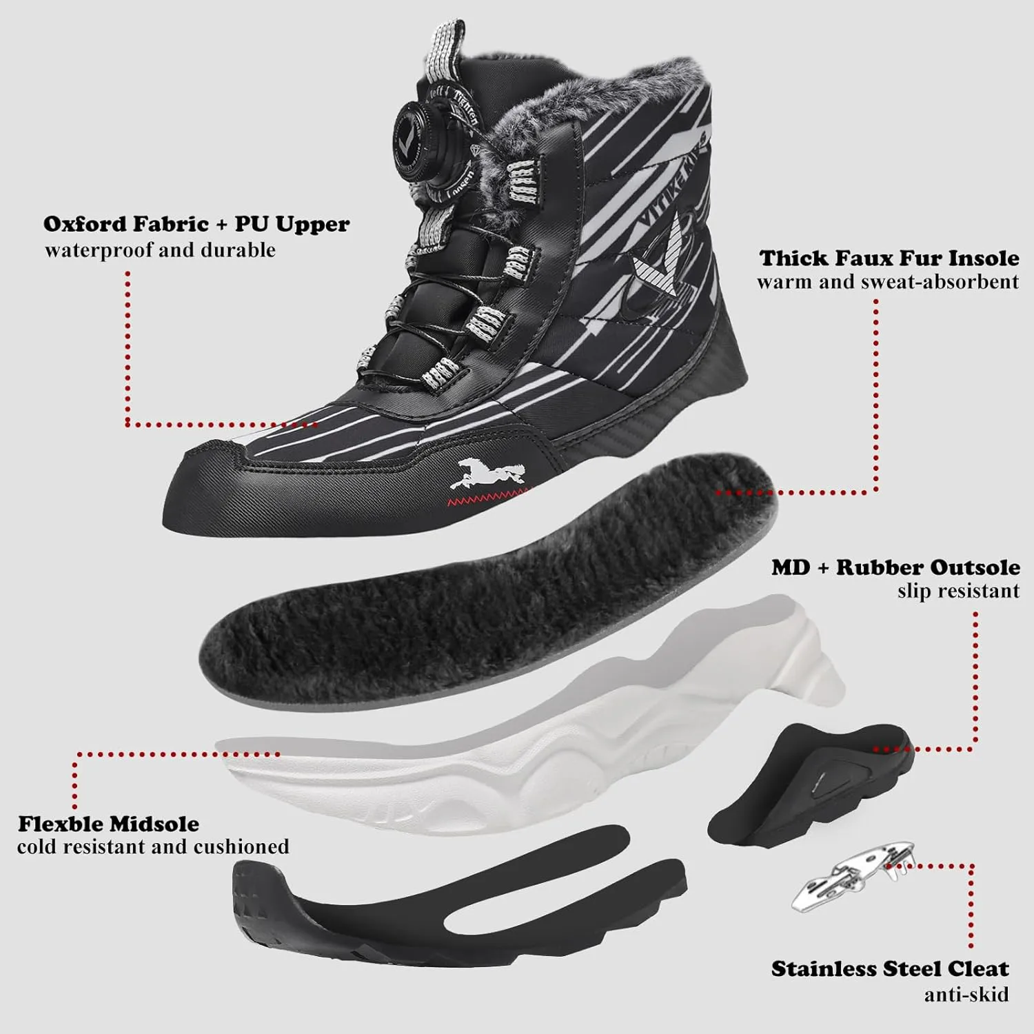 Kids Snow Boots Boys Girls Winter Shoes Warm Waterproof Slip Resistant Outdoor Hiking Walking Boot