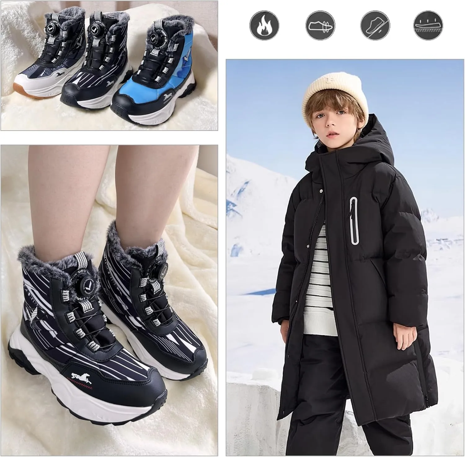 Kids Snow Boots Boys Girls Winter Shoes Warm Waterproof Slip Resistant Outdoor Hiking Walking Boot