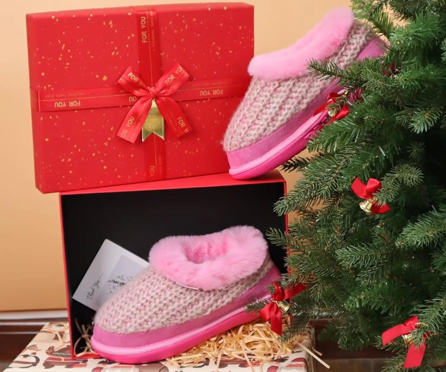 KuaiLu House Slippers for Women Comfortable Memory Foam Plaid Slipper Ladies Warm Fuzzy Plush Fur Lined Winter Home Shoes Orthotic Plantar Fasciitis Arch Support Indoor Outdoor