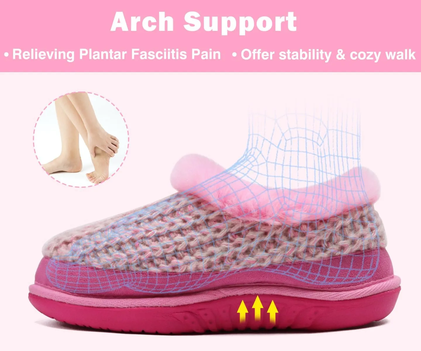 KuaiLu House Slippers for Women Comfortable Memory Foam Plaid Slipper Ladies Warm Fuzzy Plush Fur Lined Winter Home Shoes Orthotic Plantar Fasciitis Arch Support Indoor Outdoor