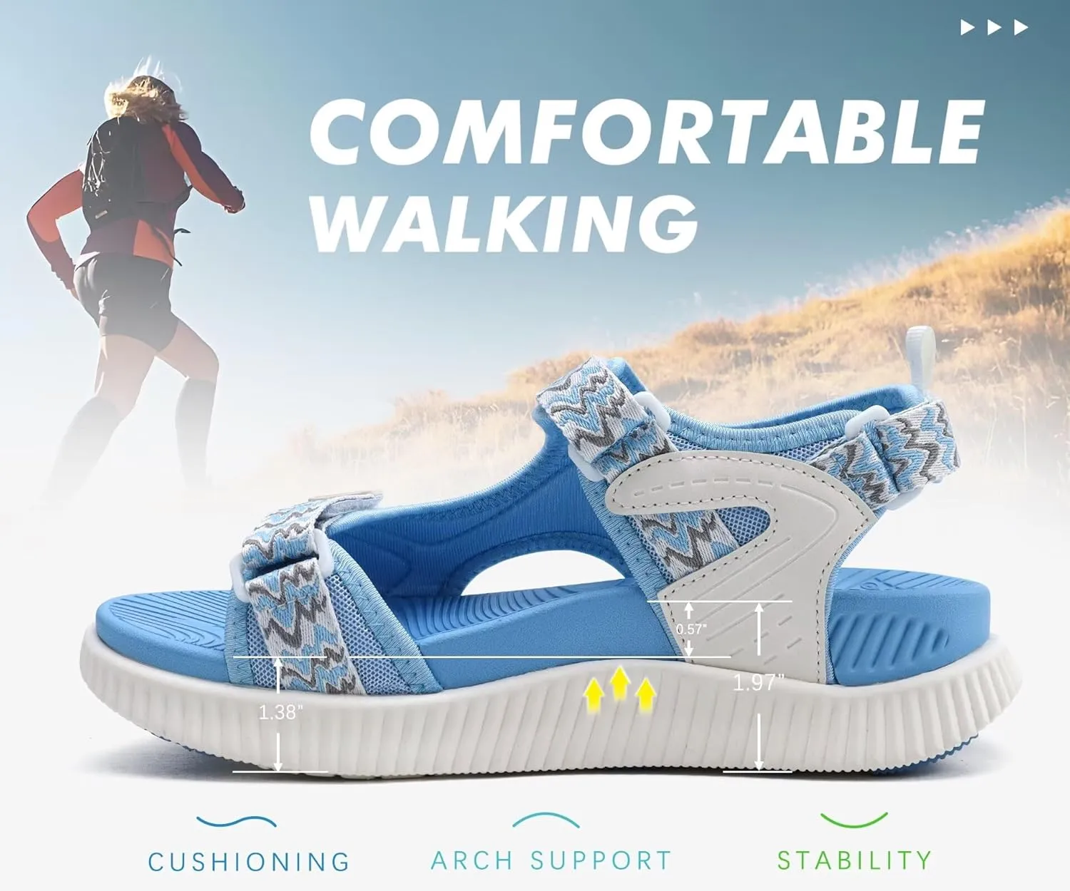 KuaiLu Womens Orthopedic Walking Sandals Recovery Sport Outdoor Hiking Water Sandles Thick Athletic Cushion Adjustable Strap Sandals with Comfortable Plantar Fasciitis Arch Support
