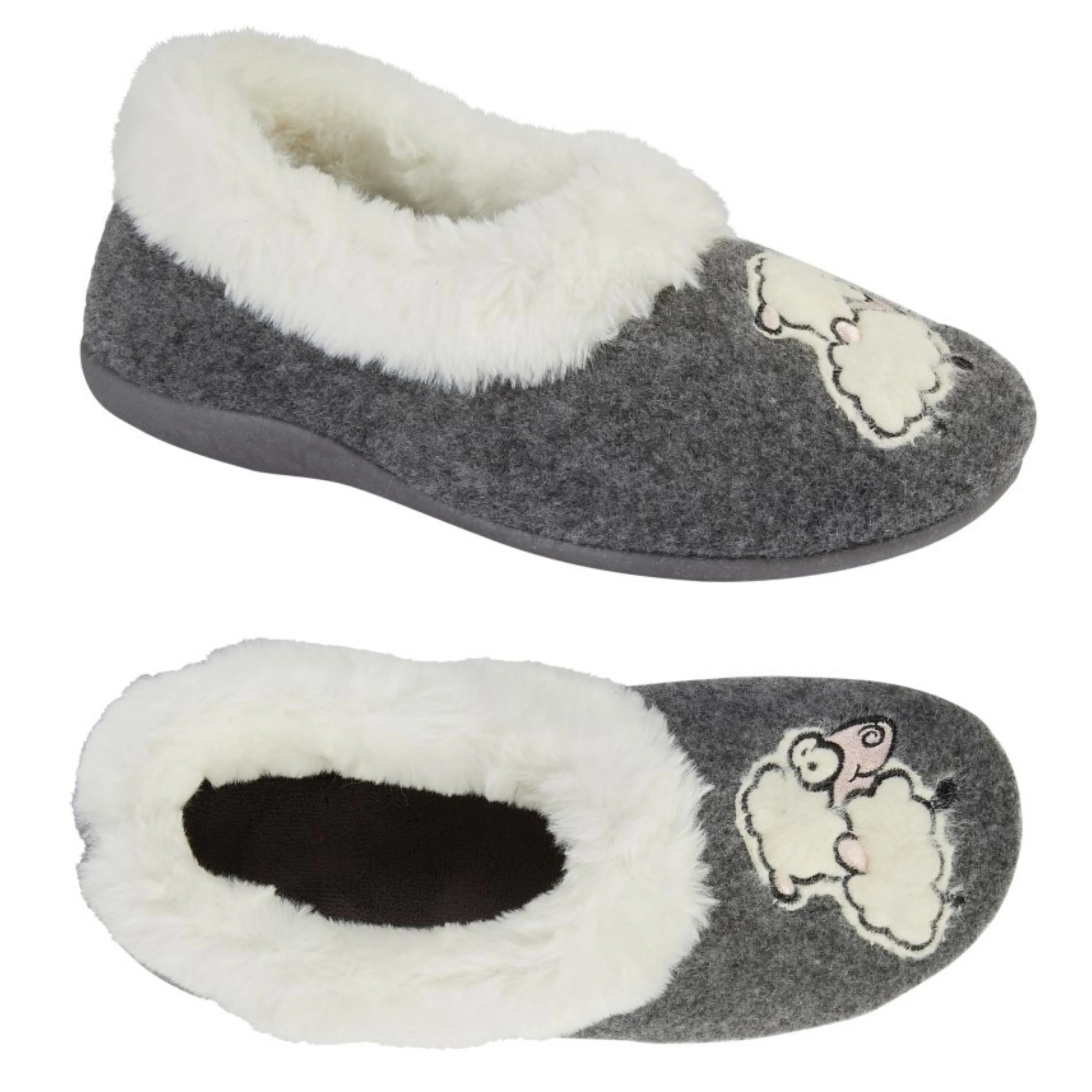 Ladies Fur Cuff Sheep Slipper (U107)