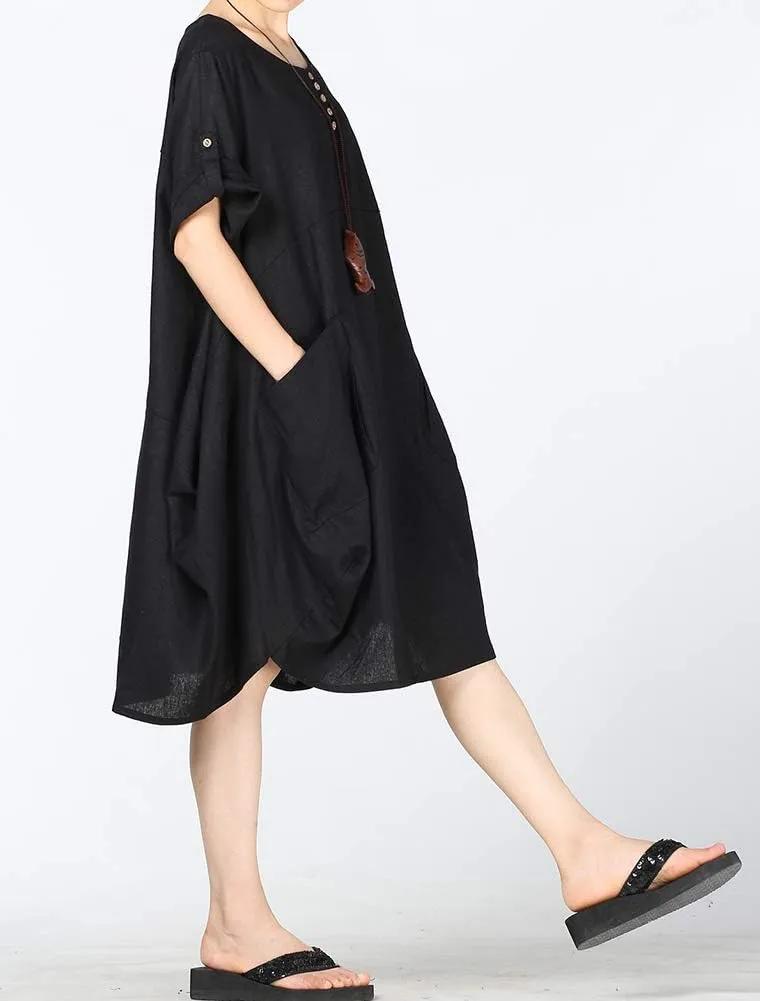 LaovanIn Women's Plus Size Tunic Dress Summer Cotton Linen T Shirt Knee-Length Dresses