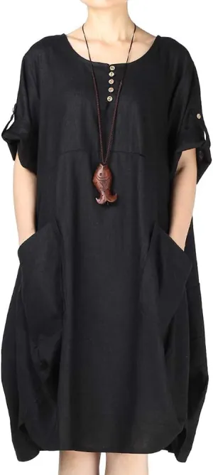 LaovanIn Women's Plus Size Tunic Dress Summer Cotton Linen T Shirt Knee-Length Dresses