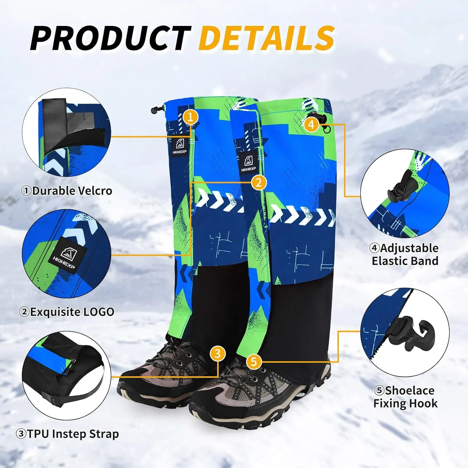 Leg Gaiters 100% Waterproof Adjustable Shoe Snow Boot Guard Gators for Hiking Shoe Cover Hunting Snowshoeing Climbing Walking for Women Men