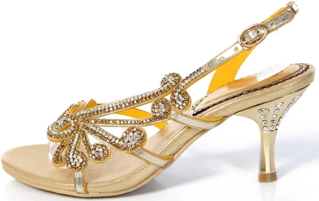 LizFoYa Women Asymmetrical Open Toe Crystal Cutout Wedding Sandals Dress Low Heels