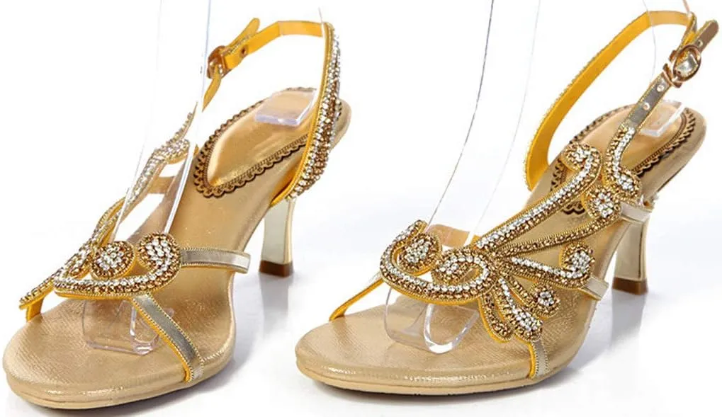 LizFoYa Women Asymmetrical Open Toe Crystal Cutout Wedding Sandals Dress Low Heels