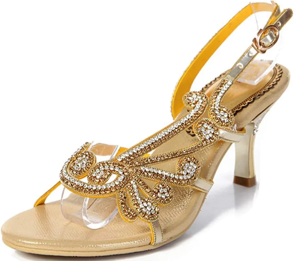 LizFoYa Women Asymmetrical Open Toe Crystal Cutout Wedding Sandals Dress Low Heels