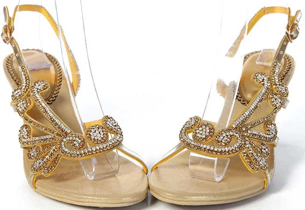 LizFoYa Women Asymmetrical Open Toe Crystal Cutout Wedding Sandals Dress Low Heels