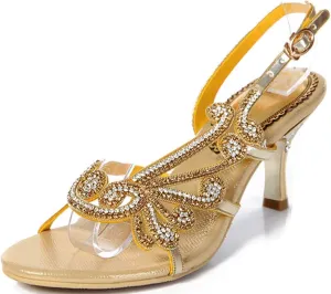 LizFoYa Women Asymmetrical Open Toe Crystal Cutout Wedding Sandals Dress Low Heels