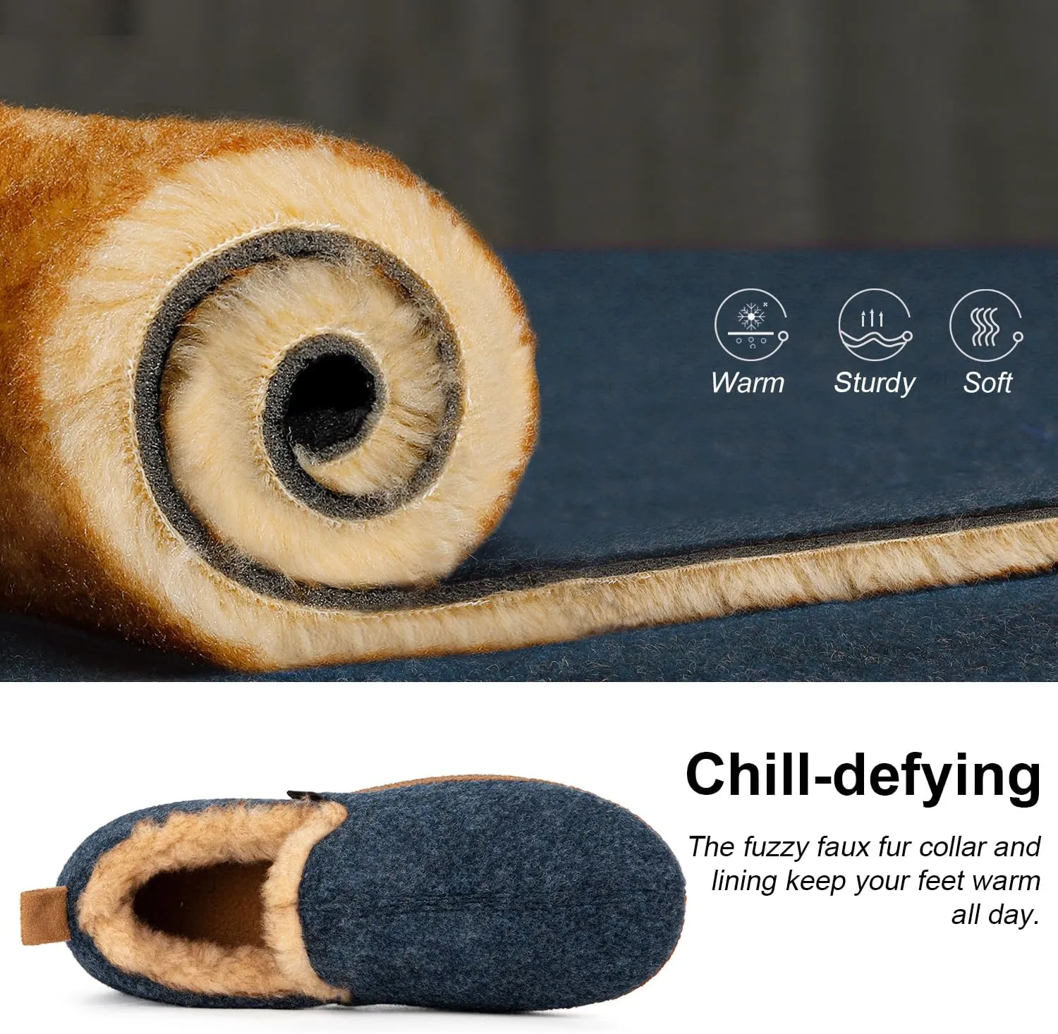 LongBay Women's Felt Bootie Slippers Warm Cozy Memory Foam Slipper Boots with Polar Fleece Lining Non Slip House Shoes Indoor Outdoor