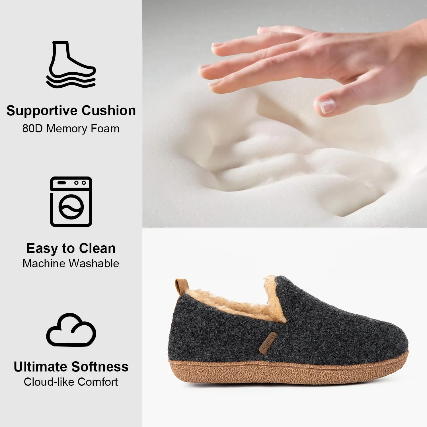 LongBay Women's Felt Bootie Slippers Warm Cozy Memory Foam Slipper Boots with Polar Fleece Lining Non Slip House Shoes Indoor Outdoor