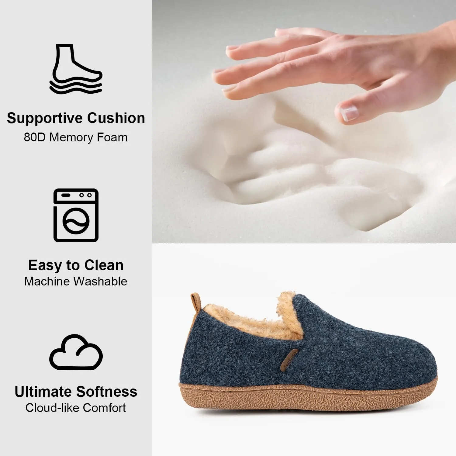 LongBay Women's Felt Bootie Slippers Warm Cozy Memory Foam Slipper Boots with Polar Fleece Lining Non Slip House Shoes Indoor Outdoor