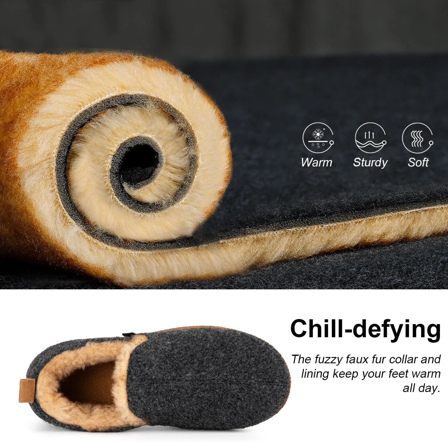 LongBay Women's Felt Bootie Slippers Warm Cozy Memory Foam Slipper Boots with Polar Fleece Lining Non Slip House Shoes Indoor Outdoor