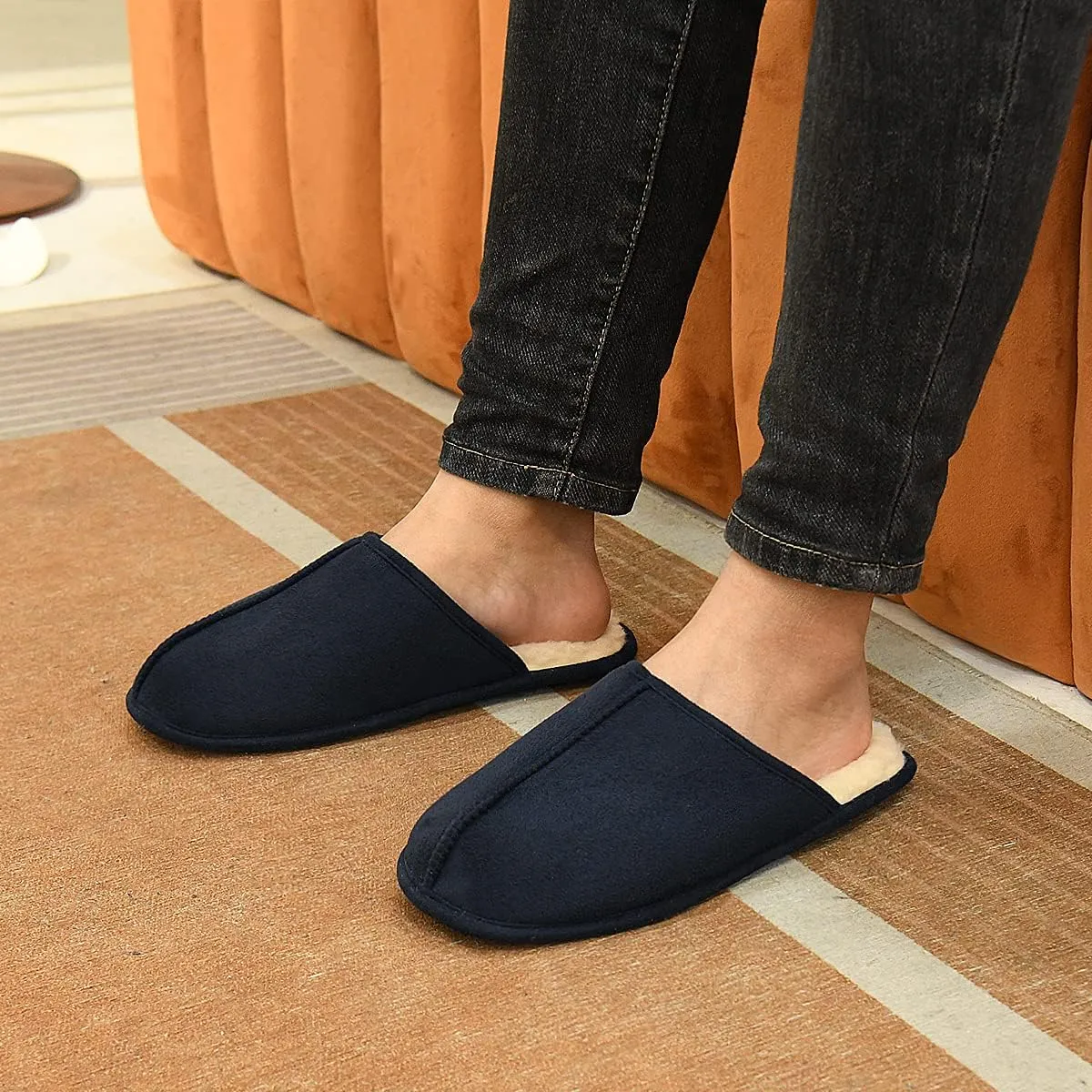 LORDFON Mens-Memory-Foam-Slip-On-House-Slippers Closed Toe Scuff Indoor Home Slipper for Men Comfy Cozy Soft Non-Slip Bedroom Slippers Houseshoes