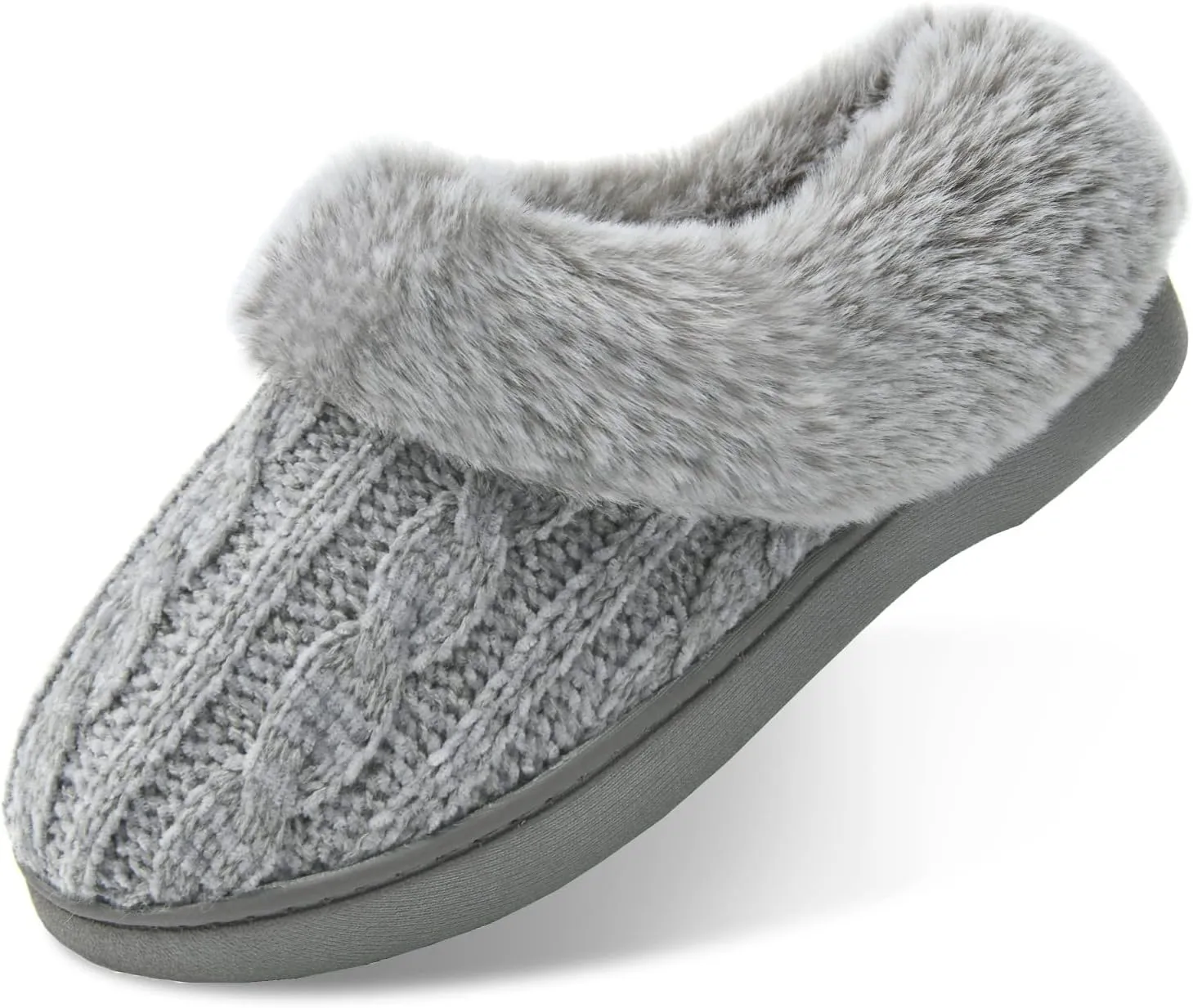 LORDFON Womens Winter House Slippers Memory Foam，Warm Closed Back Indoor Slippers For Women With Soft Faux Fur Plush Collar,Cozy Ladies Slip-on bedroom Home Slippers Non-Slip
