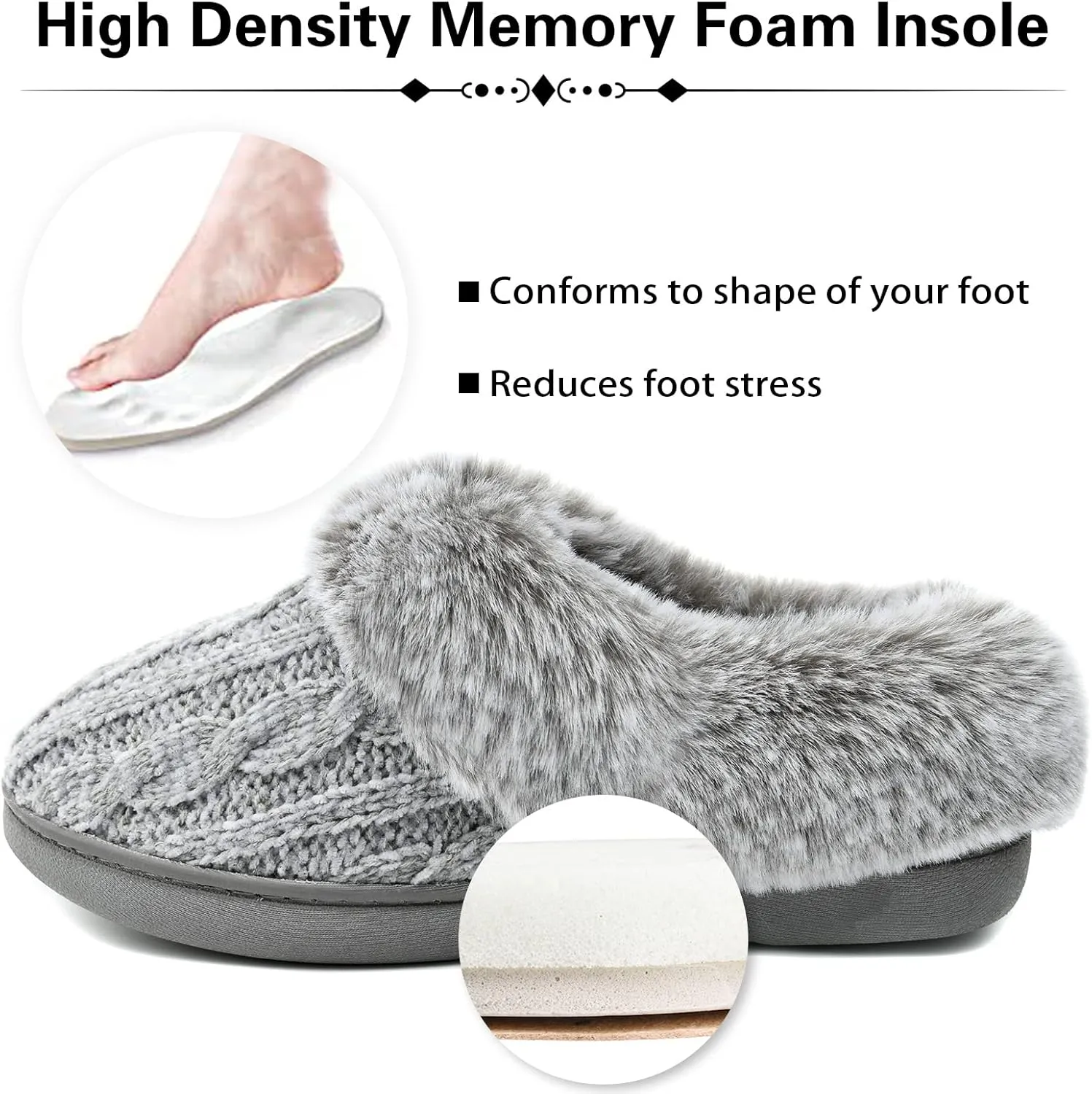 LORDFON Womens Winter House Slippers Memory Foam，Warm Closed Back Indoor Slippers For Women With Soft Faux Fur Plush Collar,Cozy Ladies Slip-on bedroom Home Slippers Non-Slip