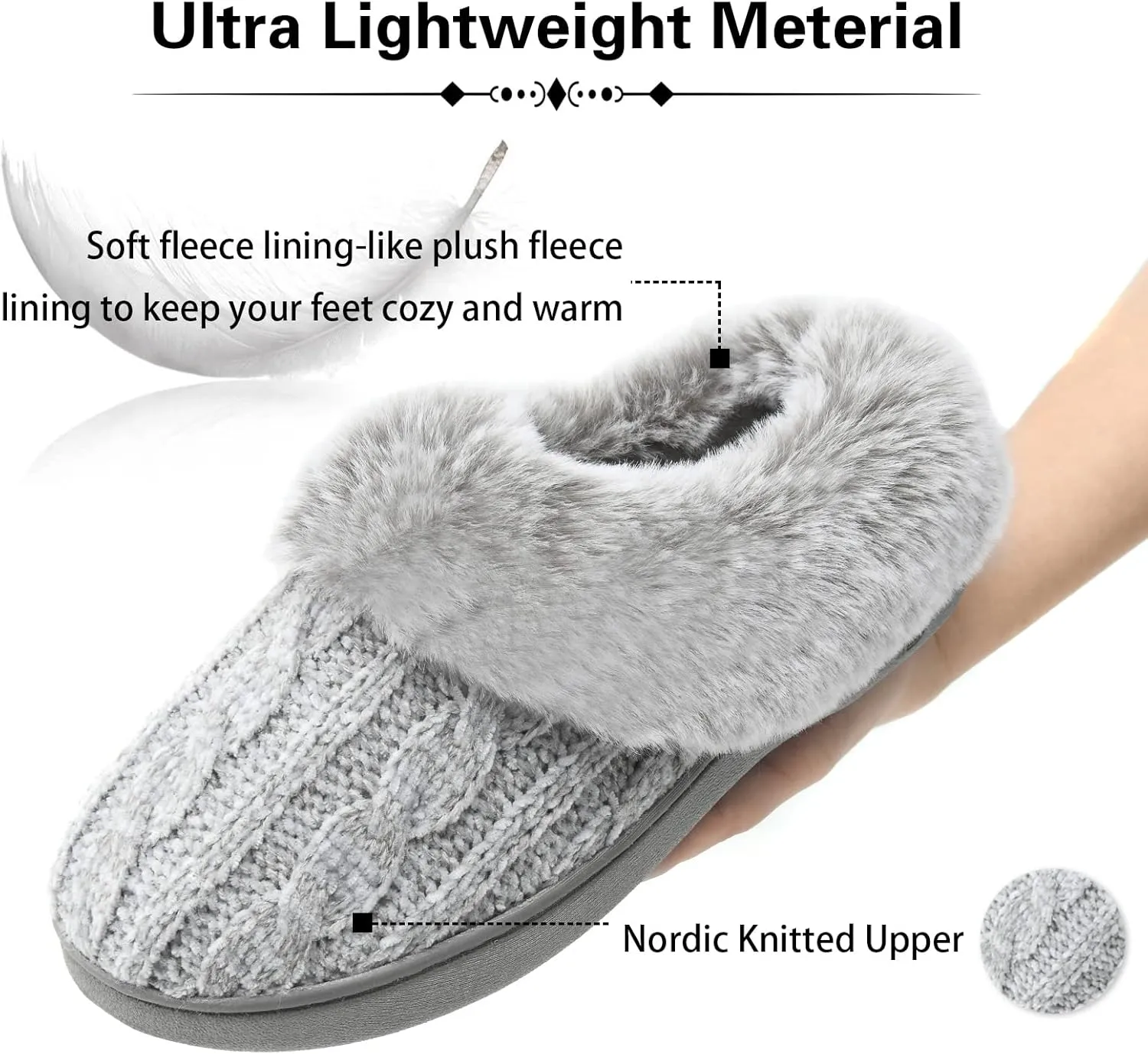 LORDFON Womens Winter House Slippers Memory Foam，Warm Closed Back Indoor Slippers For Women With Soft Faux Fur Plush Collar,Cozy Ladies Slip-on bedroom Home Slippers Non-Slip