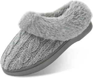 LORDFON Womens Winter House Slippers Memory Foam，Warm Closed Back Indoor Slippers For Women With Soft Faux Fur Plush Collar,Cozy Ladies Slip-on bedroom Home Slippers Non-Slip