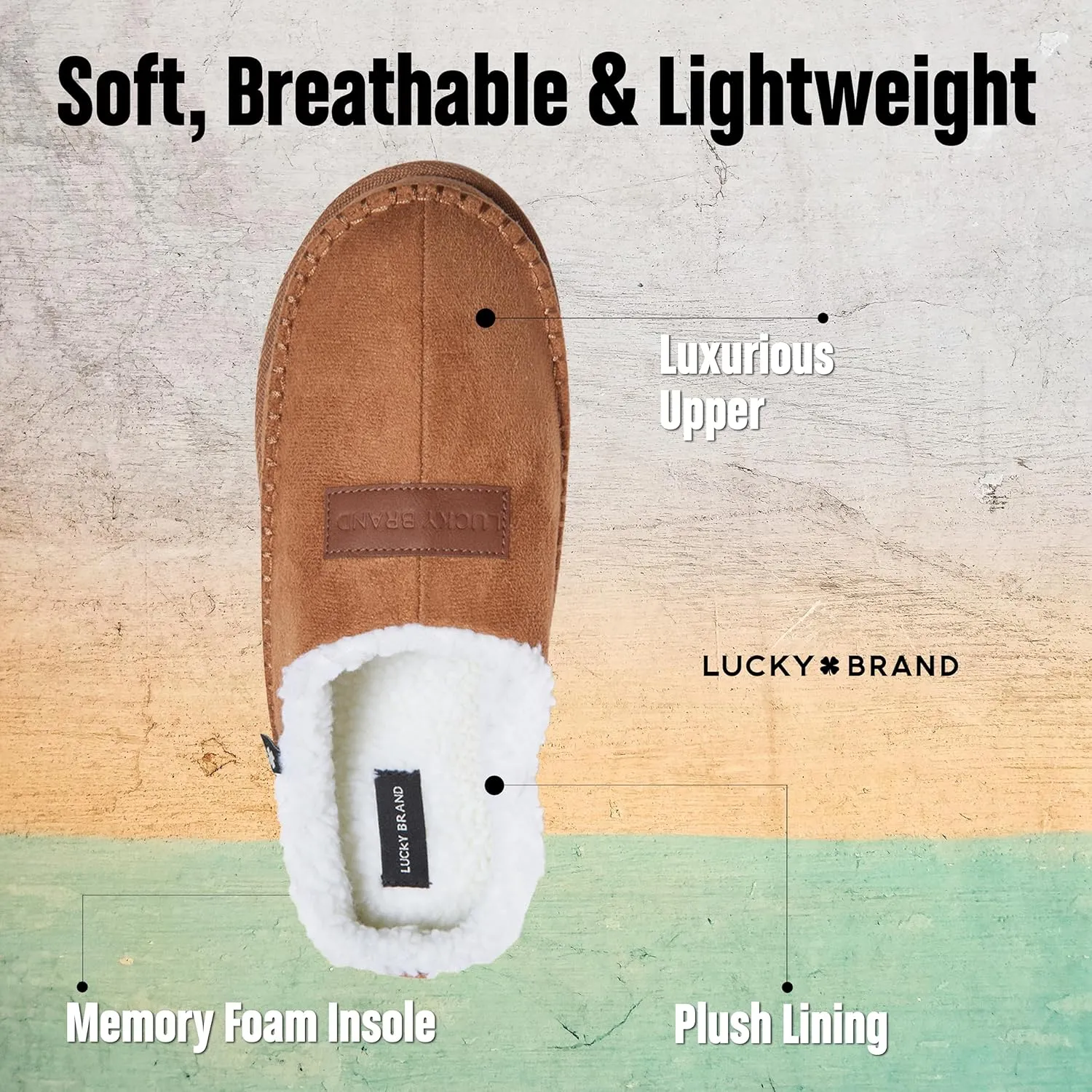 Lucky Brand Mens Microsuede Memory Foam Sherpa Clog Slippers, Warm Fuzzy Bedroom Slipper, Comfortable Indoor Outdoor House Shoes
