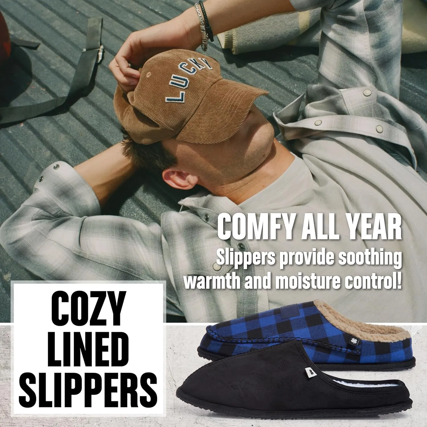Lucky Brand Mens Microsuede Memory Foam Sherpa Clog Slippers, Warm Fuzzy Bedroom Slipper, Comfortable Indoor Outdoor House Shoes