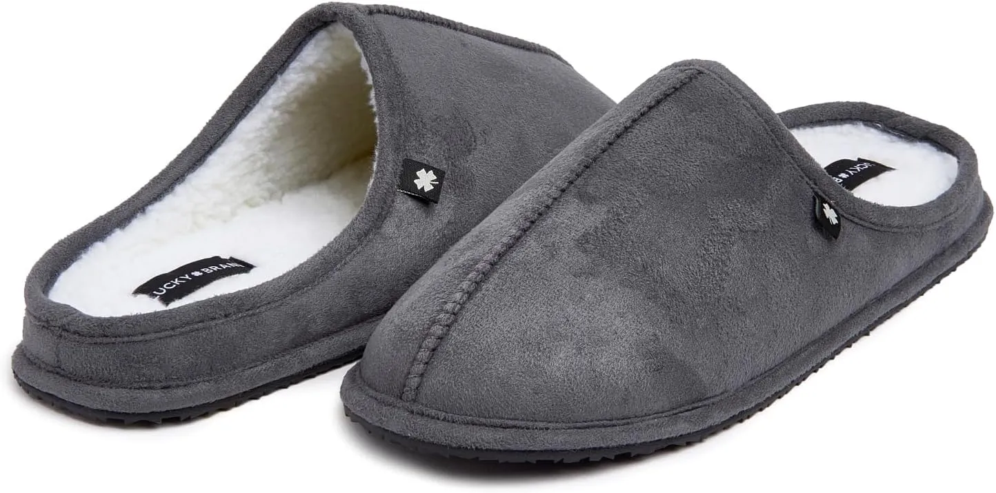 Lucky Brand Mens Microsuede Memory Foam Sherpa Clog Slippers, Warm Fuzzy Bedroom Slipper, Comfortable Indoor Outdoor House Shoes