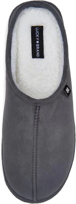 Lucky Brand Mens Microsuede Memory Foam Sherpa Clog Slippers, Warm Fuzzy Bedroom Slipper, Comfortable Indoor Outdoor House Shoes