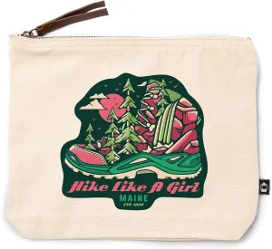 Maine, Hiking Boot, Hike Like A Girl, Distressed Vector, 100% Cotton Zipper Pouch, Travel Accessory, Go Bag